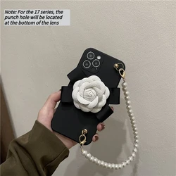 Elegant Camellia Pearl Chain Dust - Proof Hand - Held Phone Case - iPhone 15 Plus (Black)