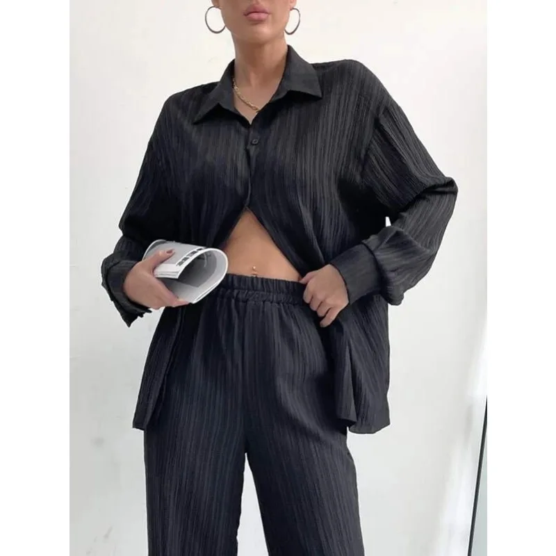 

Женский комплект из двух предметов, Свободный кардиган с длинным рукавом и брюки, повседневный осенний комплект из двух предметов, 2023