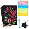 16/60Pcs Scratch Paper Kids Rainbow Magic Scratch Off Paper Sheets Art Craft Kit Black Note Paper Drawing Pads with Stencils 1