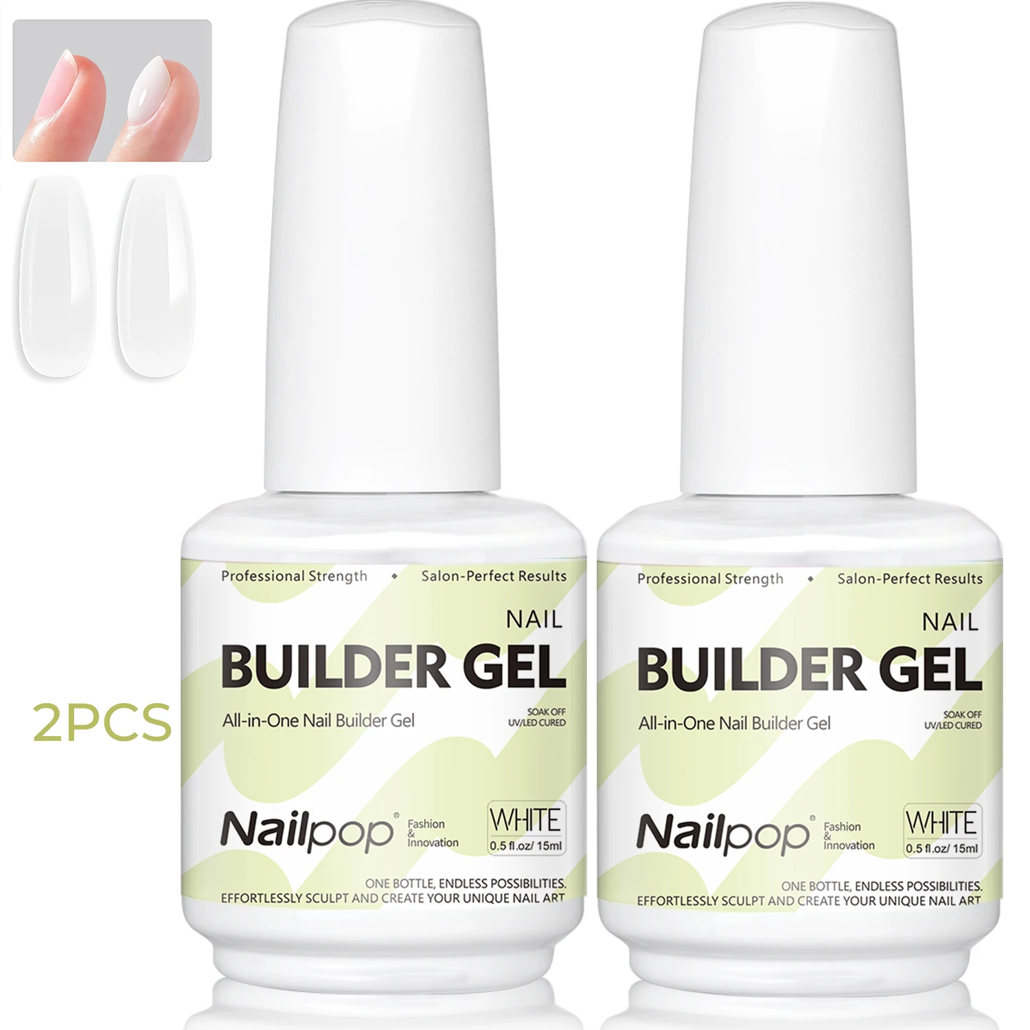 Nailpop 15ml Builder Gel: Enhanced Nail Strengthener & Extension Polish - Soak Off UV Gel Rhinestone Glue in 4 Vibrant Colors