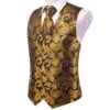 Hi-Tie Silk Mens Waistcoat Tie Set Gold Brown Orange Beige Ivory Khaki Bronze Sleeveless Jacket Suit Vest Necktie Hanky Cufflink 2