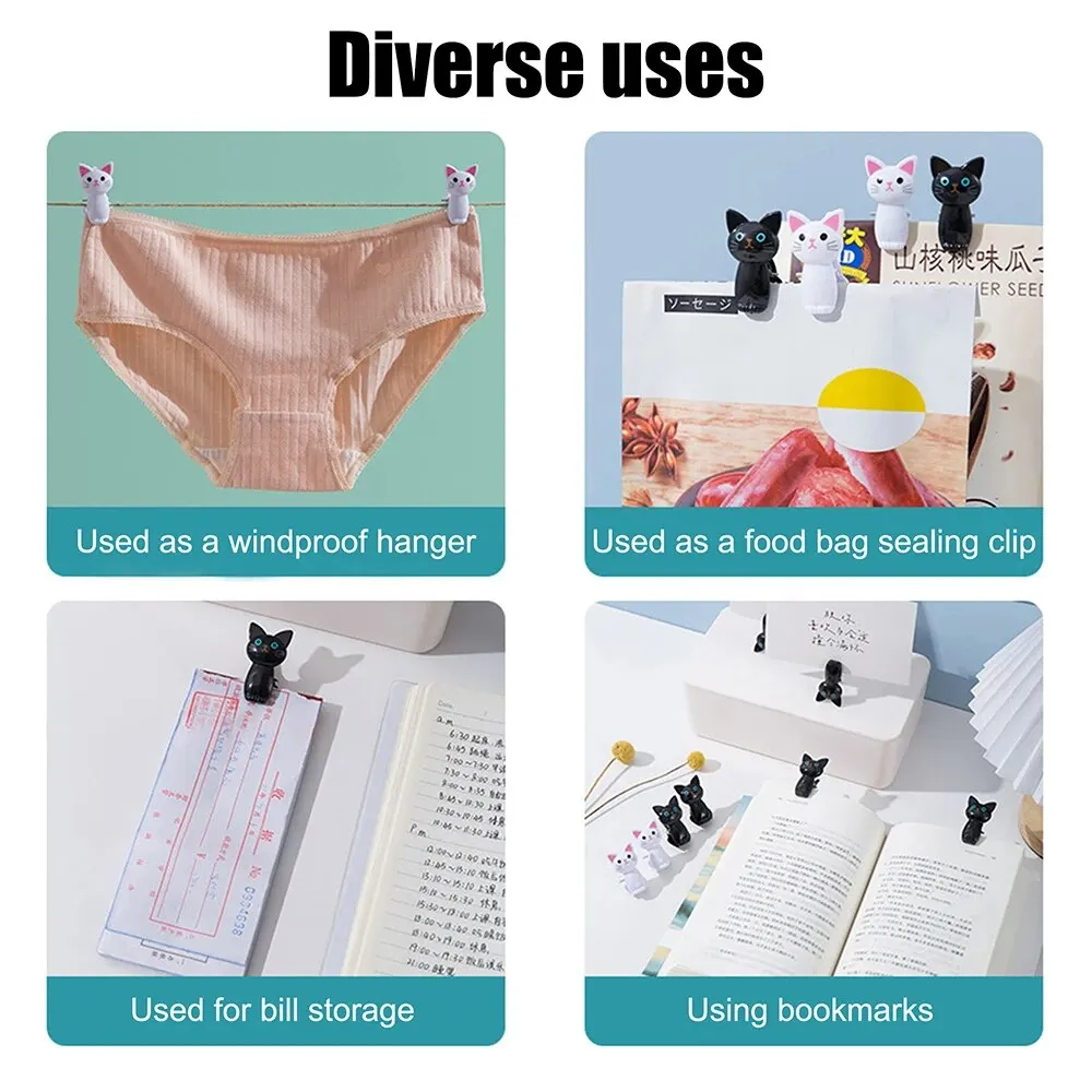 Cute Cat Plastic Clips 8Pcs/Set desk organizer,storage organizer,bag organizer for Office Desk Organize And Store Household Clothespegs Clamp Snacks Sealing