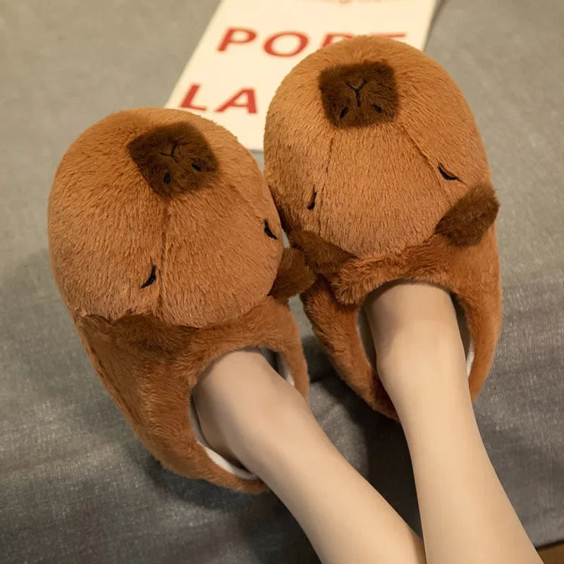 Capybara Plush Slippers Cartoon Lovely Capibara Popping Circle Soft Stuffed Animals Plushy Shoes Winter Indoor Warm Slipper 4