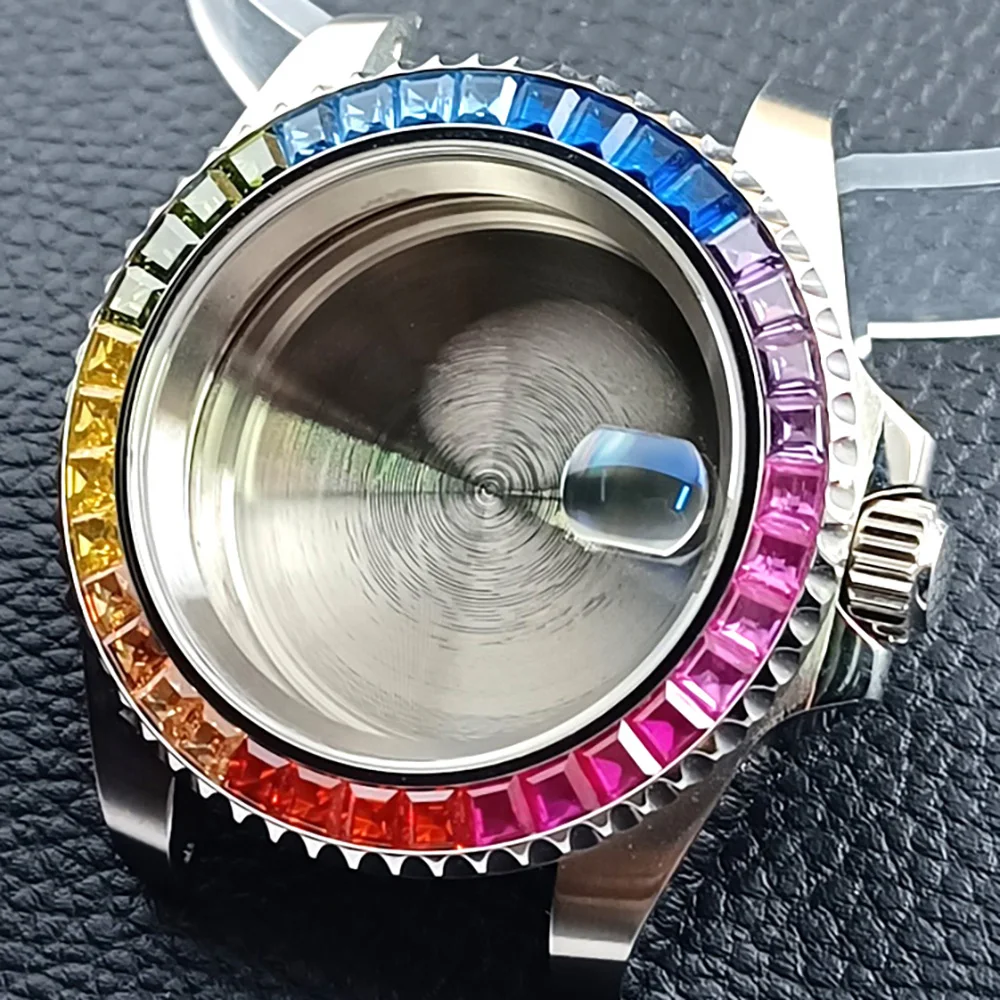 남성용 스테인리스강 은빛 케이스, 방수 사파이어 유리 케이스, 컬러 서클, GMT 40.5mm, NH34, NH35, NH36 무브먼트에 적합