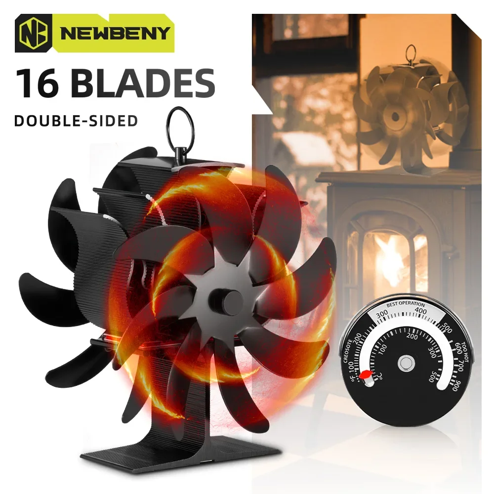 16 Blades Double Sided Fireplace Fan Log Wood Burner Ecological Efficient Home Heat Distribution Quiet Stove Fan