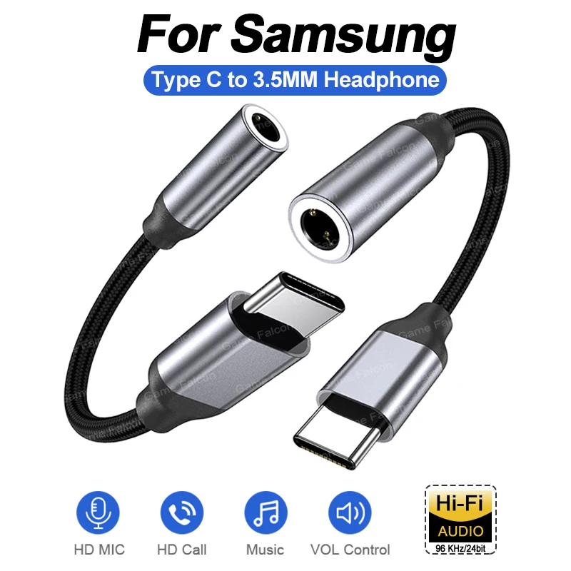 

USB C To 3.5mm Jack Headphones Aux Cable For Samsung S24 S23 Ulira S22 S21 S20+ USB Type C To 3.5 Jack Connector Audio Adapter