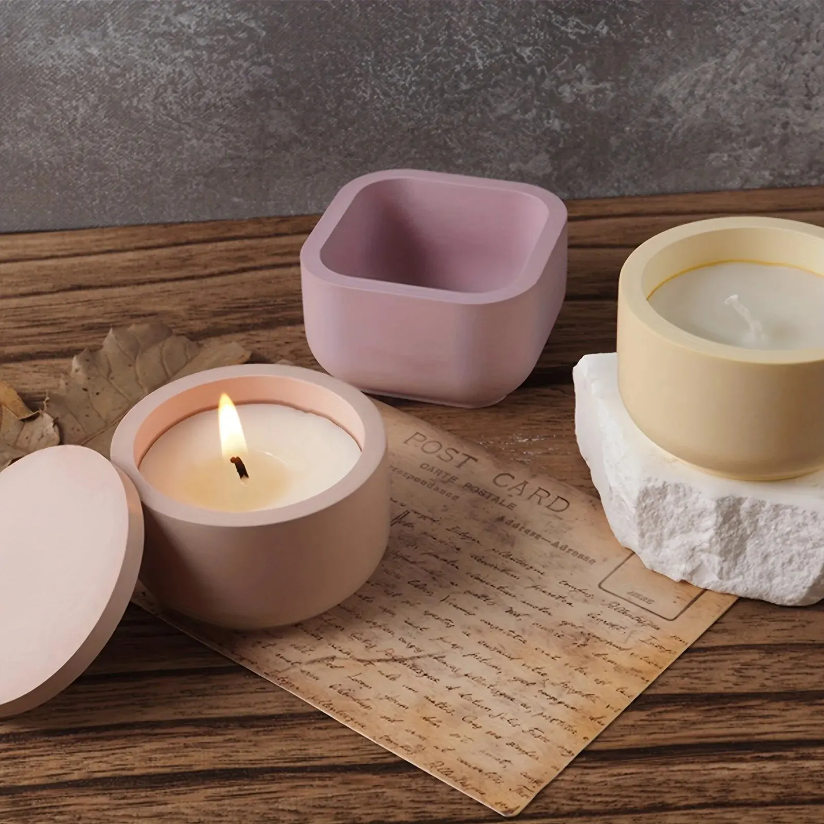 DIY Candle Jar Silicone Mold with Lid Aroma Wax Jar Making Mold for Resin Concrete Gypsum for Home Crafts 1set silicone mold