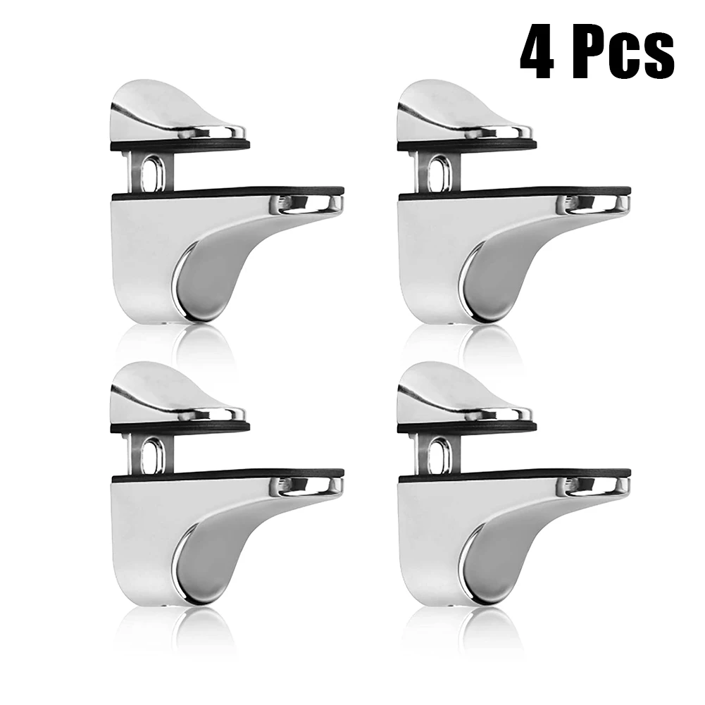 4pc Zinc Alloy Adjustable Shelf Clamp Glass Shelf Support Plate Holder Fish Mouth Glass Clamp Wood Shelf Bracket 55 X 24 Mm