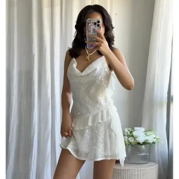 MUJER 2025 Sequin Mini Dress Woman Sexy Slip Party Dresses for Women Summer Backless Women's Dress Straps Beach Short Dresses 1
