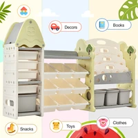 Kids Bookshelf Toy Storage Organizer, Multi-functional Nursery Organizer Kids Furniture Set Toy Storage Cabinet Unit with Shelf 2