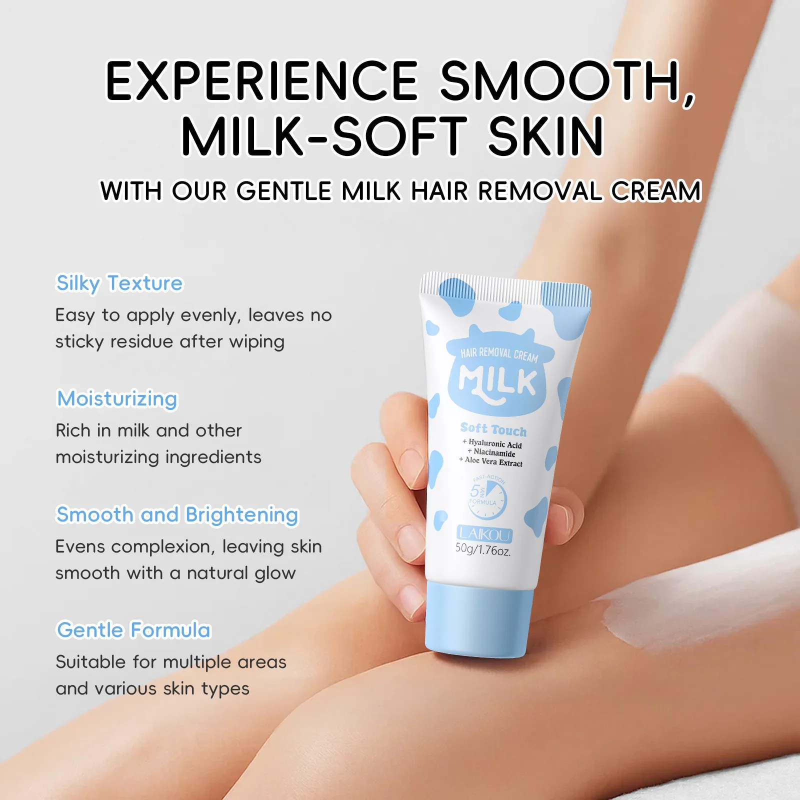 LAIKOU Milk Hair Removal Cream Gentle Depilatory Smooth Skin Treatment for Facial and Body Even Tone