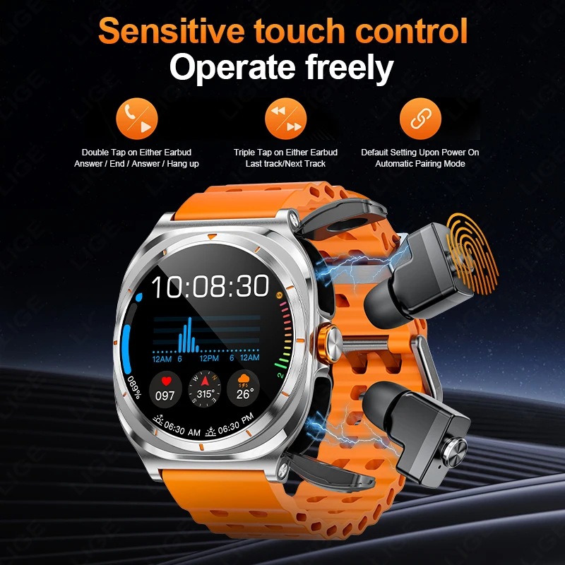 New 2026 TWS 2-in-1 Wireless Headset Smart Watch 7 Ultra AMOLED HD Screen Smartwatch with Earbuds Bluetooth Call Sports Watches
