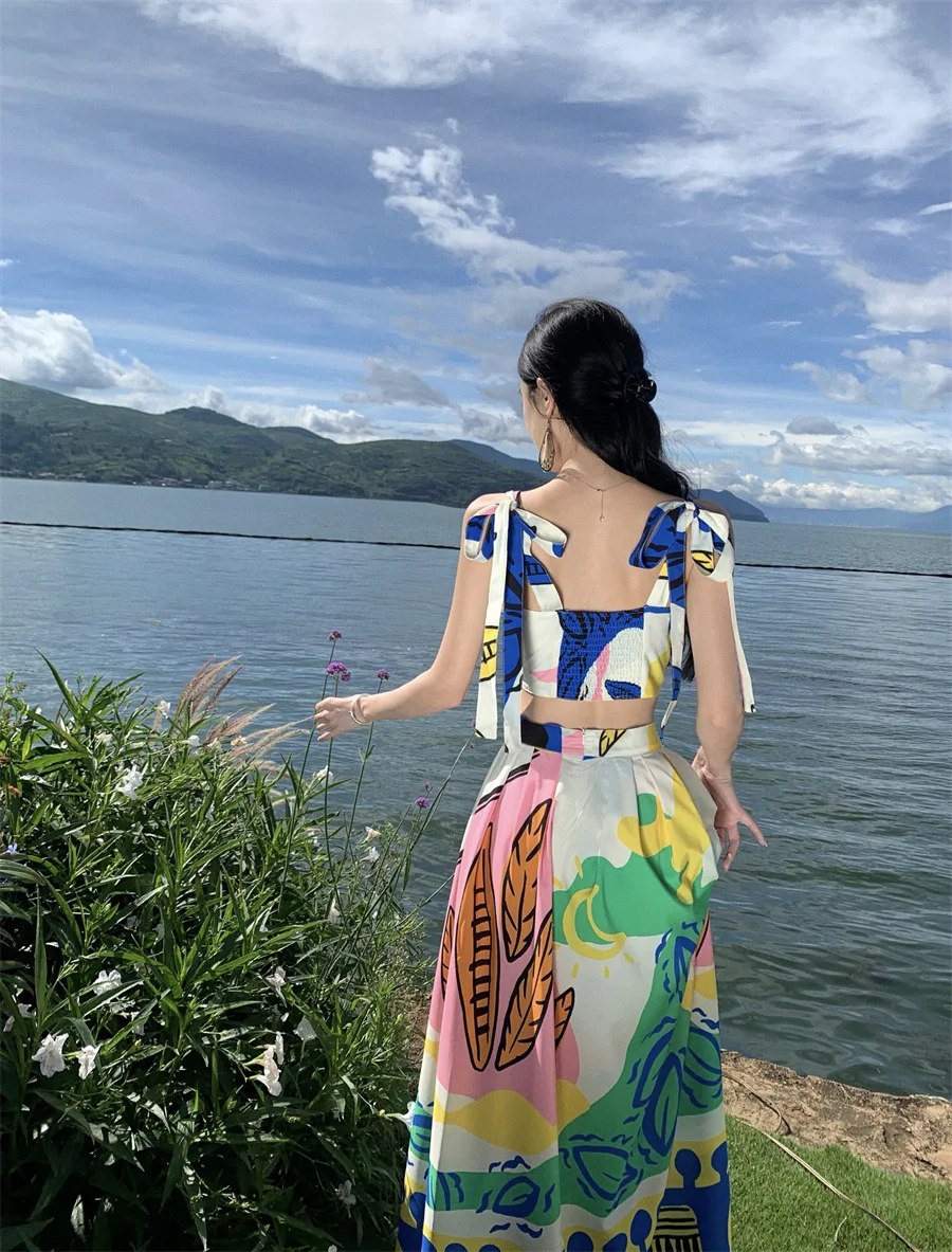 2024 Summer Female Clothes Set Fashion Printing Bohemian Women's Skirts Suits 2 Piece Sets Womens Outfits Sexy Ladies Skirt Suit