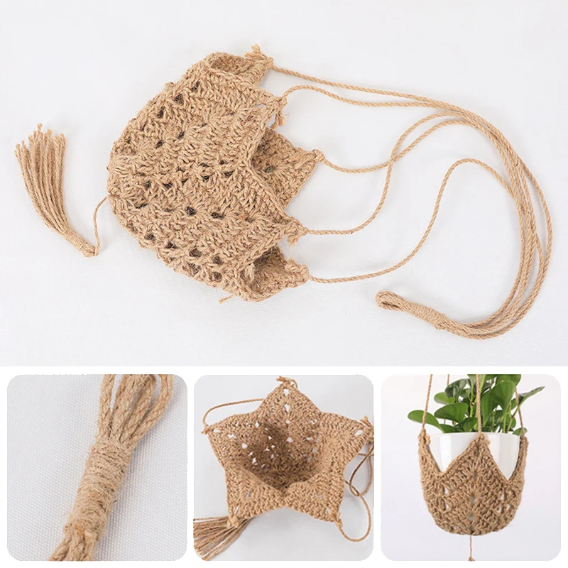 

Balcony Flower Pots Holder Handmade Plant Hanger Baskets With Tassel Knotted Lifting Rope Home Garden Supplies