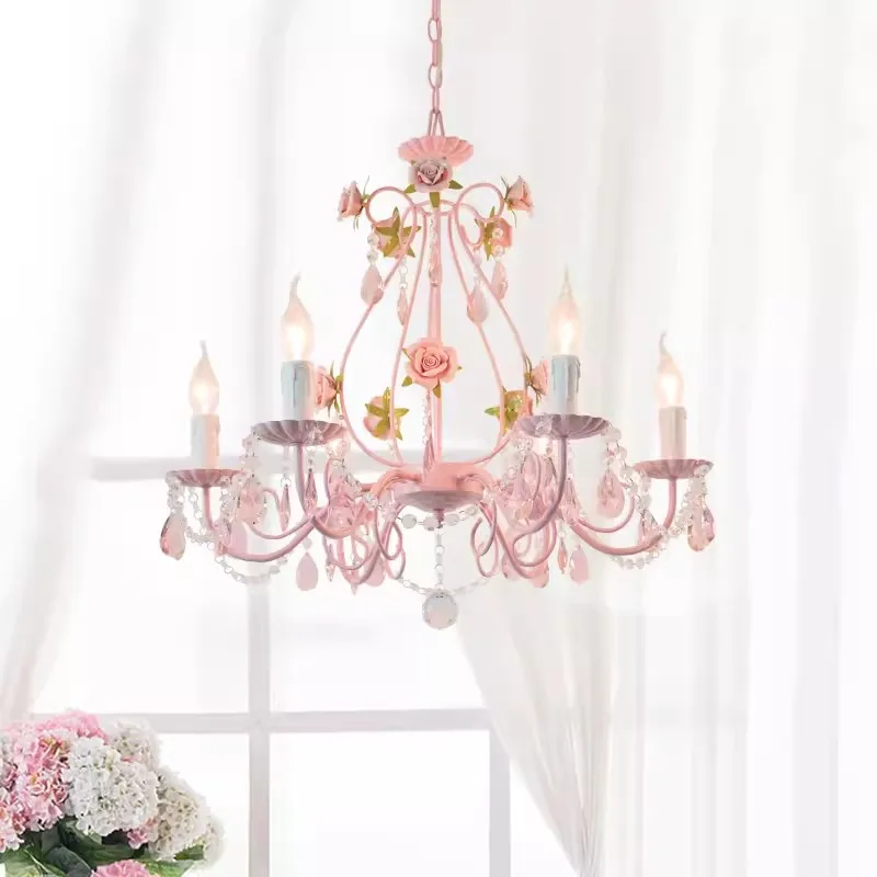 Pink Rose Flower Crystal Bouquet Chandeliers Princess Room Girl Bedroom ...