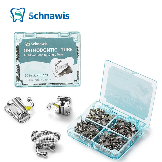 Schnawis 50Sets/200Pcs Dental Orthodontic Buccal Tubes 1st Molar Convertible Bondable Buccal Tube Mesh Base Roth MBT 0.022/0.018