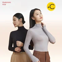 Haut de beauté en peau pour femmes, col empilé, col haut, manches longues, haute élasticité, sous-vêtements thermiques sans couture, chemise de Base pour femmes 2
