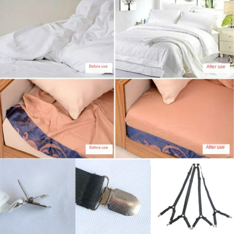 1 Set Adjustable Bed Suspenders Sheet Fastener Straps Clippers Clips Holder Kit Gripper Fitted Crisscross Bed Sheet Holder 4