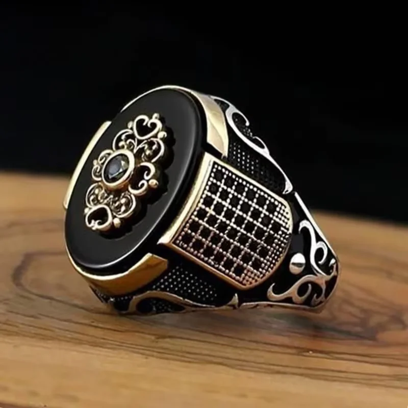 Gemstone Inlaid Men's Ring T&uuml;rkiye Retro Jewelry
