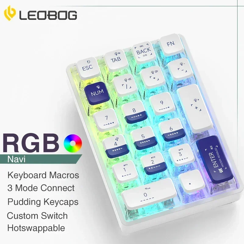 thumbnail image 2 of EPOMAKER X LEOBOG K21 Wireless Number Pad - 21 Keys, 3 Modes, RGB, Hot-Swappable, Pudding Keycaps - Moss Ice Crystal Switch 2 of 14