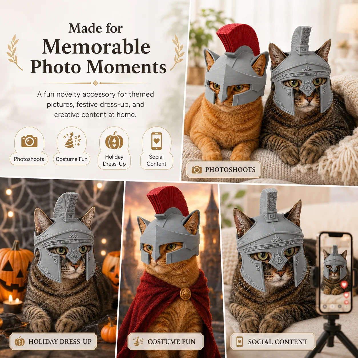 3D Printed Odysseus Spartan Cat Helmet Ancient Greek Warrior Pet Costume Cosplay Headgear Photo Prop Model Accessory Gift