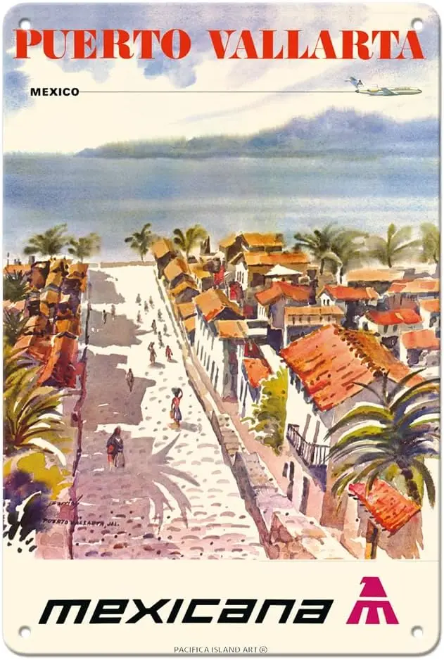 Картина «Пуэрто-вальярта», мексиканская авиакомпания (CMA-compañia Мексиканская Авиапочта), винтажная Авиапочта для путешествий