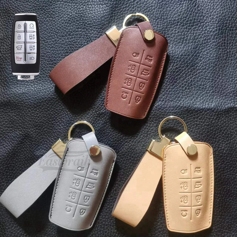 Genuine Leather Fob Car Key Case Holder Cover For Hyundai Genesis G80 ...