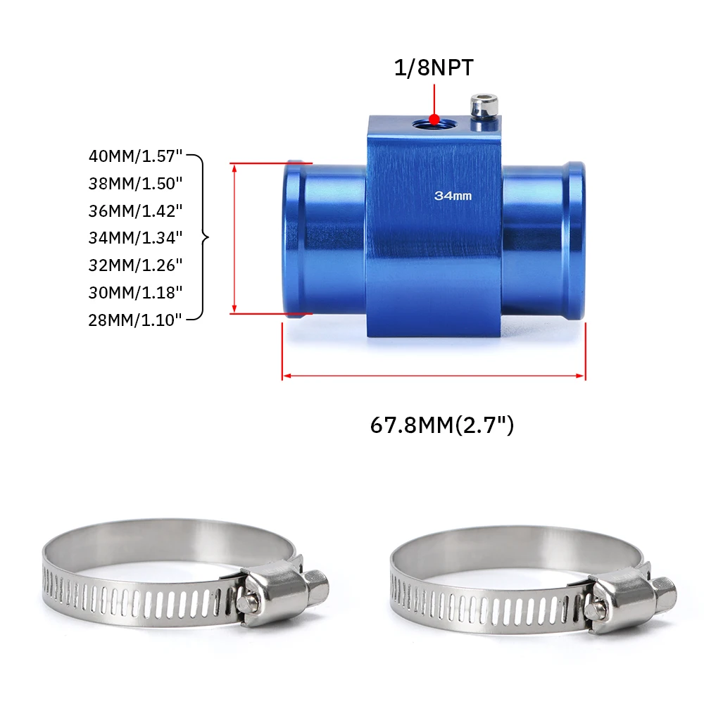 Water Temp Gauge Radiator Temperature Water Temp Joint Pipe Sensor 40mm/36mm/34mm/32mm/30mm/28mm Hose Adapter