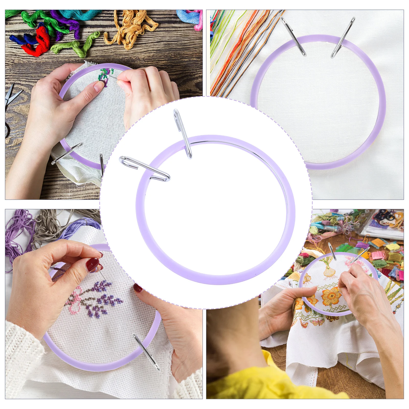 Mini Embroidery Hoop Spring Tension Lightweight Durable Plastic Stainless Steel Cross Stitch Ring Circle Tool Frame Embroidery