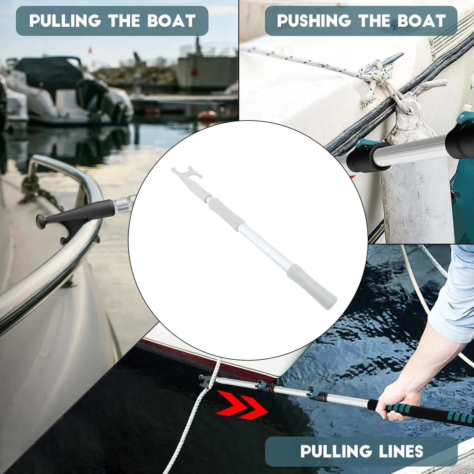 Telescoping Boat Hook Pole Non Slip Rubber Scratch Proof Telescopic Aluminum Pole Boat Hook Telescoping Extension Pole Boat Hook