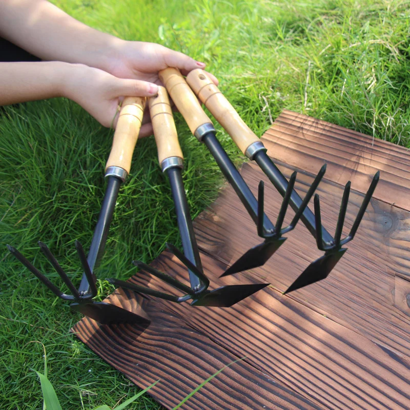 나무 손잡이 이중 목적 괭이 갈퀴 심기 도구, 다리미 괭이 갈퀴 꽃 키우기, 화분 심기, 원예 도구