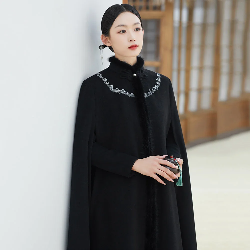 

Chinese Style Vintage Hanfu Cloak Jacket 2024 Autumn Winter Long Poncho Women's High Quality Qipao Shawl Coat For Ladies Capes