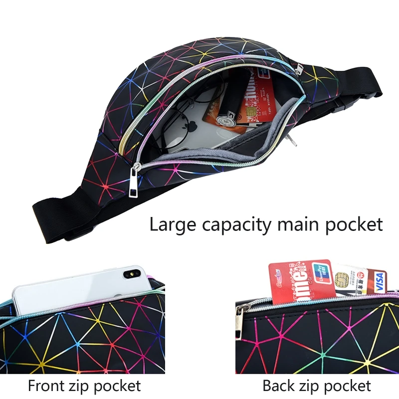 Waterproof Men Women Running Shiny Waist Bag Fitness Workout Zipper Bag Adjustable Strap Waist Sport Fanny Pack Chest Pouch
