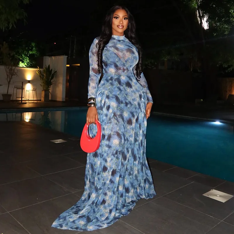 فستان ميدي حرير مطبوع فاخر