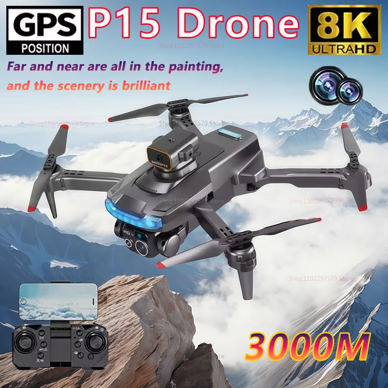 Nuovo P15 Drone GPS 8K HD Macchina Fotografica Professionale Localizzazione del Flusso Ottico Evitamento Ostacoli Pieghevole Dron Giocattoli Per I Bambini Adulti Regalo