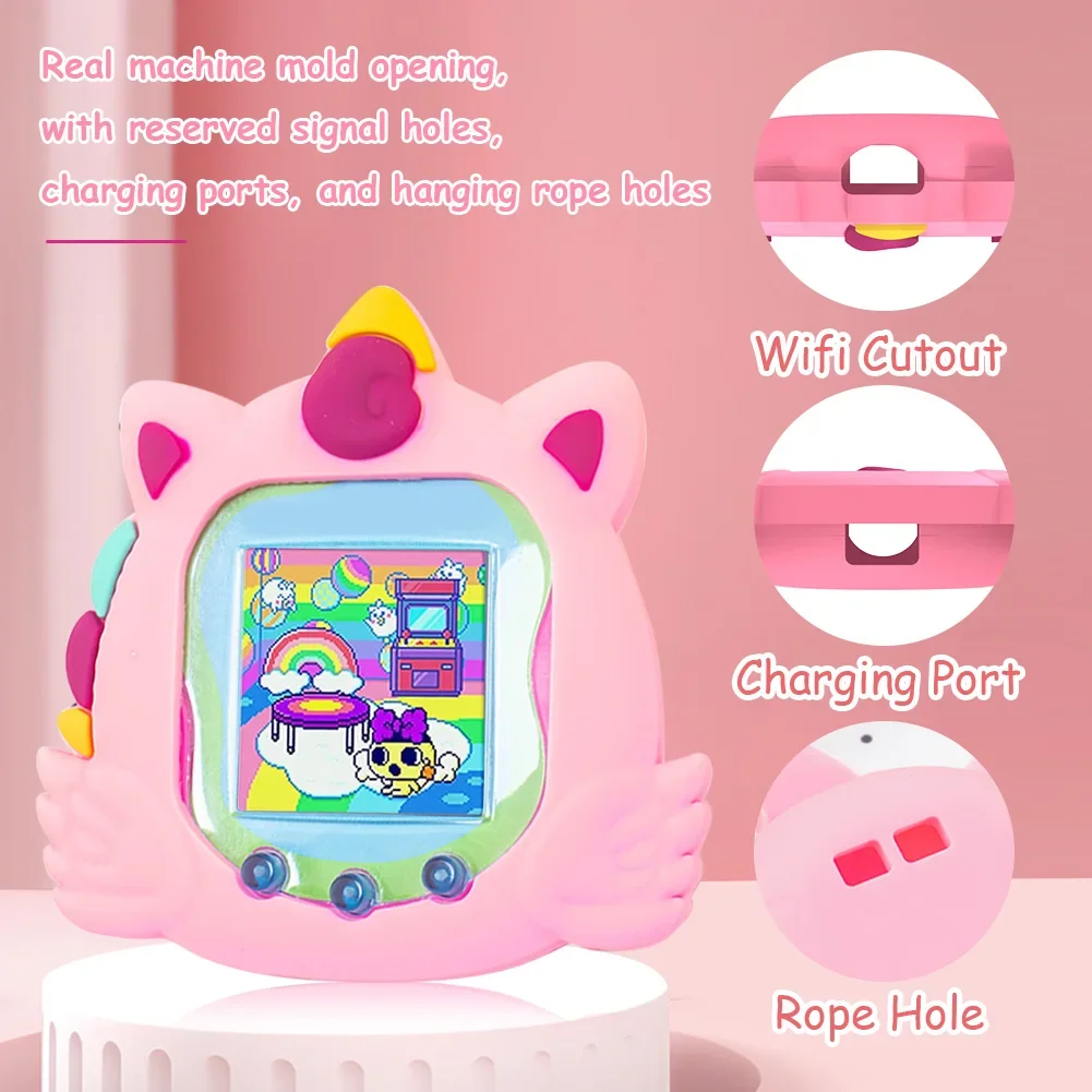 Cute Silicone Protective Case for Tamagotchi Uni 2023 Virtual Pet Machine with Finger Lanyard Anti-Scratch Soft Cover