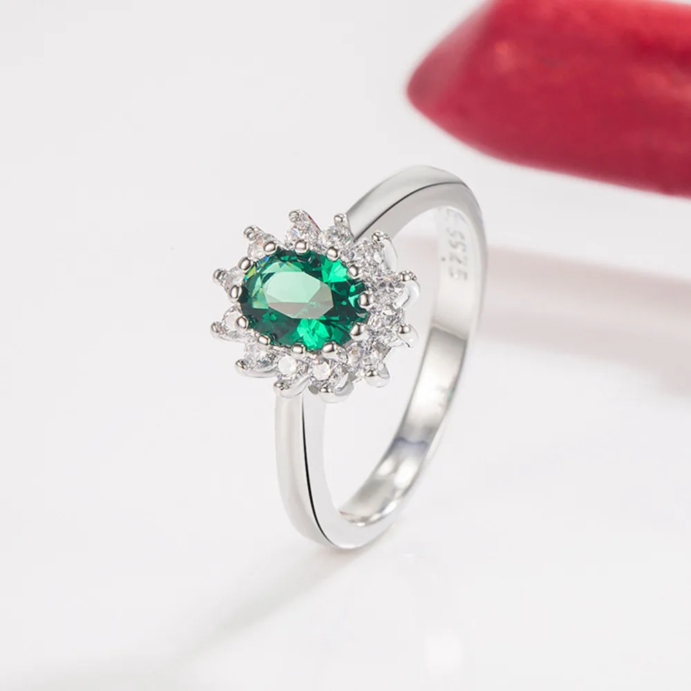 Trendy Claw Set Zirconia Emerald Ruby Sapphire Wedding Ring For Women 925 Sterling Silver Jewelry Promise Ring Size5-10 silver rings,silver ring,wedding rings,gemstone ring