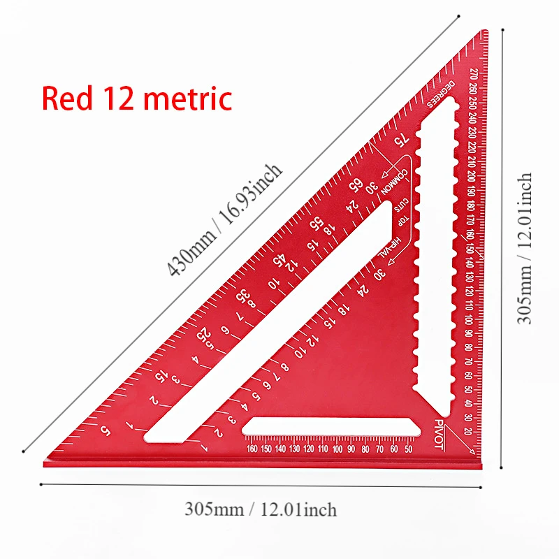 Dreieckslineal aus Aluminiumlegierung, Holzbearbeitung, Tischler, Messwerkzeuge, Präzisionsmarkierung, Winkellineal, metrisches und Zollmessgerät – Detail 6