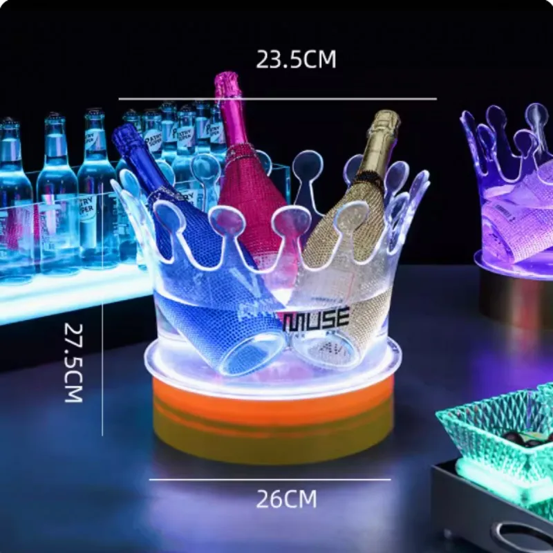 

Новинка, перезаряжаемая Корона, ведра для льда для шампанского, держатель для бутылки пива, вина, контейнер для бара, ночного клуба, виски, прозрачный охладитель для льда