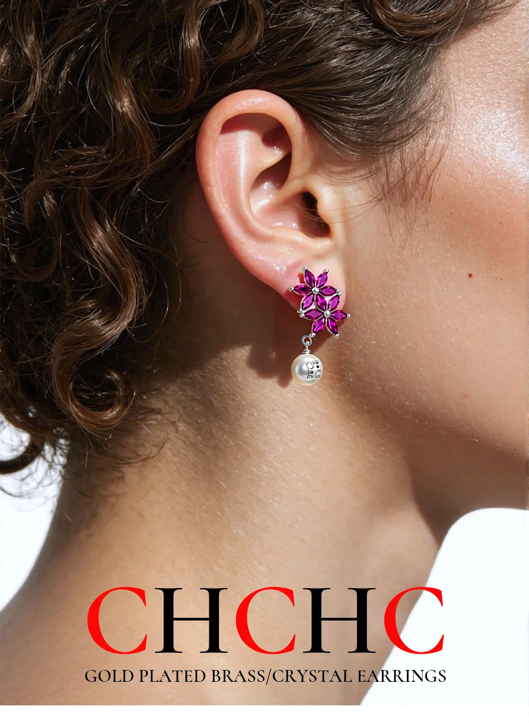 CH Blumen-Perlen Cosplay-Accessoires Kristallblütenblätter mit CH-Buchstaben-Logo Romantische Hängeohrringe für Frauen Horror-Kostüm-Requisiten – Detail 1
