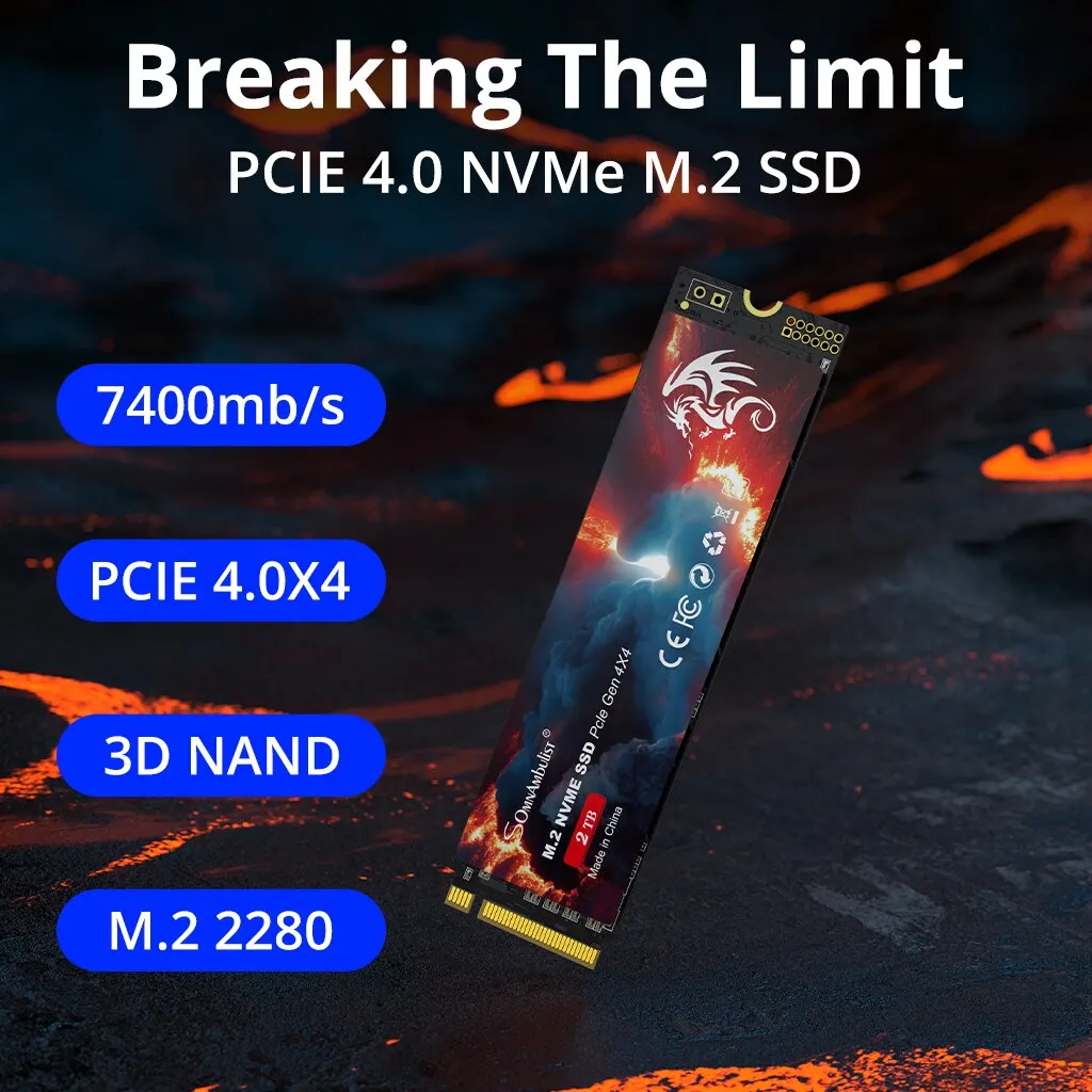SomnAmbulist SSD PCIe4.0x4 NVMe 7400 MB/s M.2 2280 1TB 2TB PCIe 4.0 Ʈ ũ  ܼ   ָ Ʈ ̺