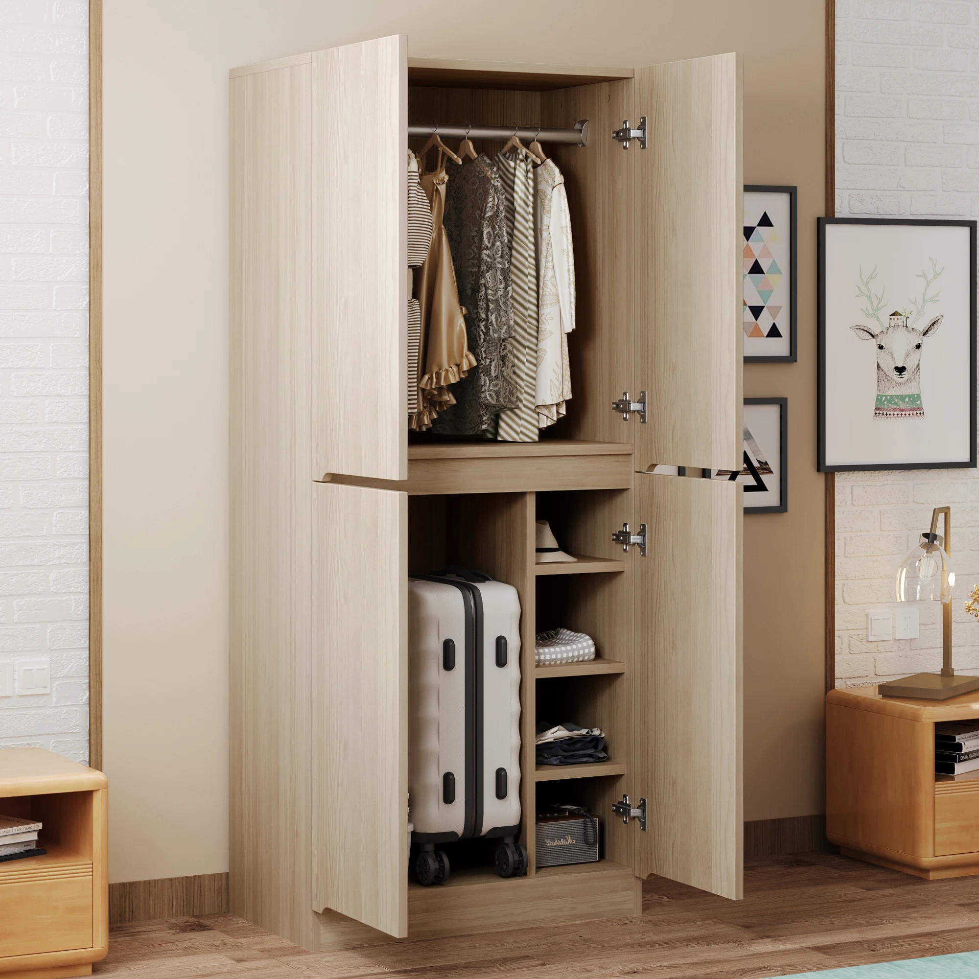 70×40×170cm Moderner Doppeltür-Kleiderschrank – MDF-Aufbewahrungsschrank mit verstellbaren Regalen, kleinen Fächern, platzsparend – Detail 1