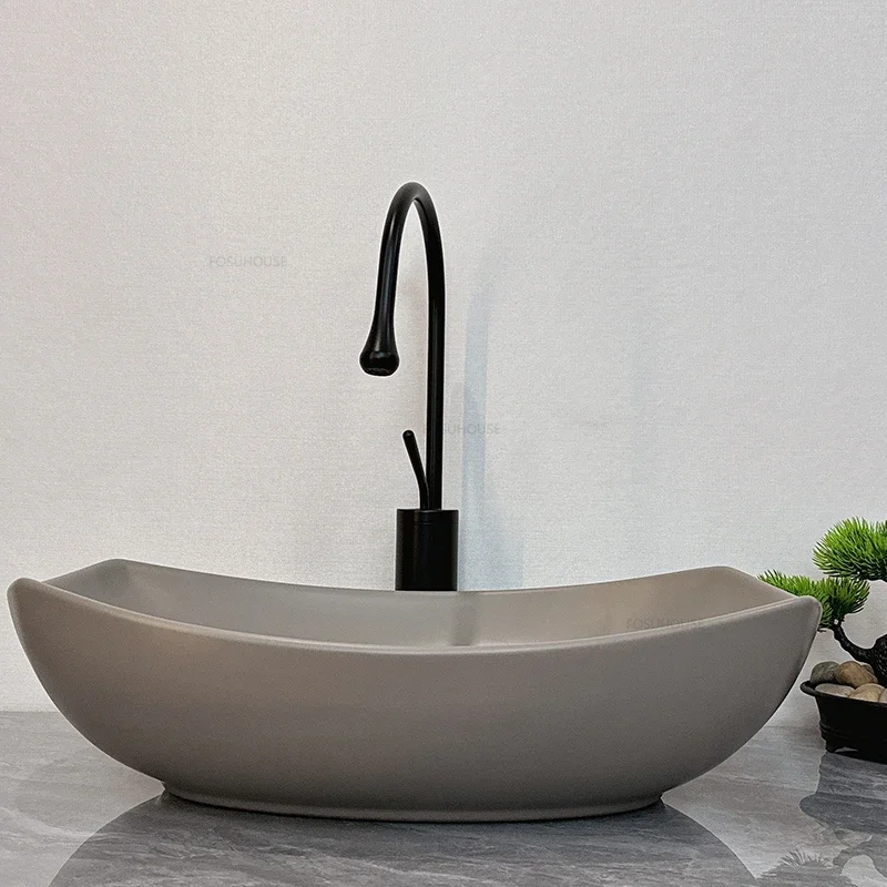 Description Picture 5 of itemMatte Ceramic Bathroom Sinks Creative Above Counter Basin Home Balcony Art Hotel Homestay Basin Nordic Special-shaped Wash Basin