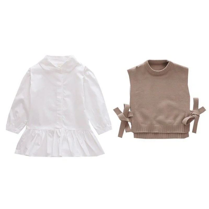 Girls Clothing Set Spring Autumn Baby Knitting Sweater Vest Shirts Korean Blouse