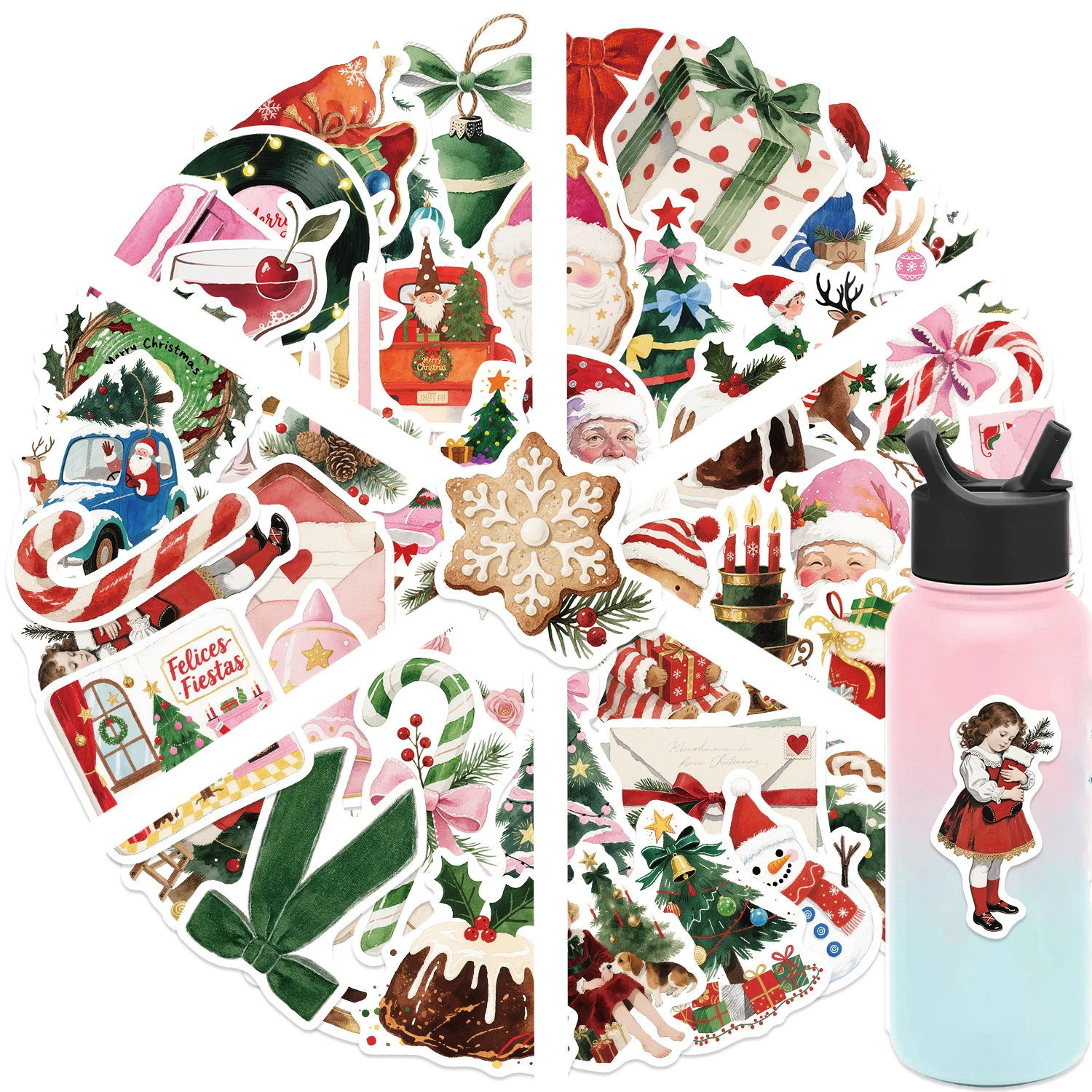 100 Stickers Noël Mignons - Autocollants Décoratifs Imperméables Pour Bouteille, Journal, Laptop, Valise, Scrapbooking - 10