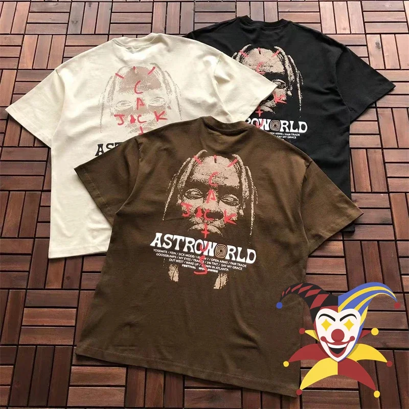 

Washed Cactus Jack Black Brown Apricot T-Shirt Men Women 1:1 Tags Oversized T Shirt Tee Top