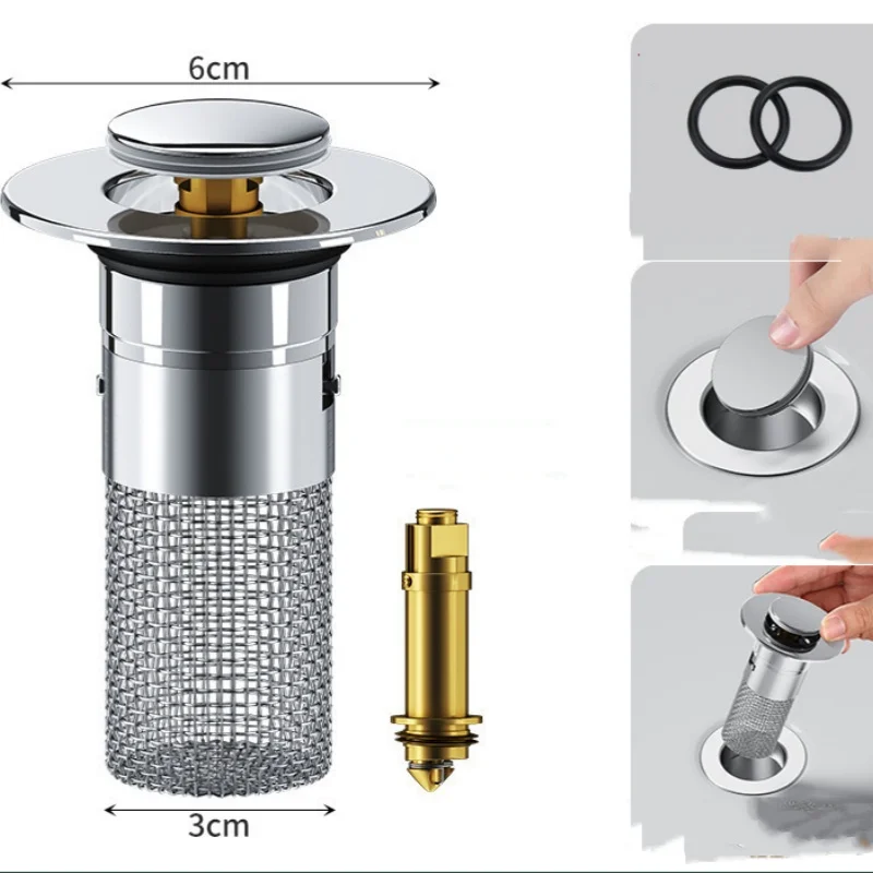 1pc Hand washing art basin filter bounce core leak plug basin sink accessories drain deodorization net press type