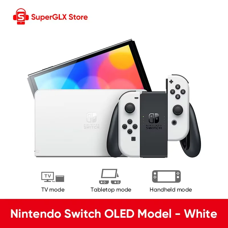 오리지널 Nintendo Switch OLED 모델 화이트 세트 생생한 7인치 OLED 화면 64GB 내부 저장 공간 넓이 조절 가능 스탠드