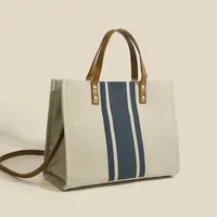 Simple Canvas Stripe Decor Bucket Handbags Women Top Handle Tote Bag Large Capacity Casual Shoulder Crossbody Bags - Image 5