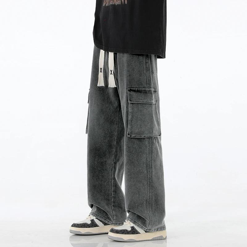 2024 New Men Baggy Cargo Jeans Fashion Streetwear Vintage Wide Leg Pants American Streetwear Y2K Big Pocket Youth Overalls 3